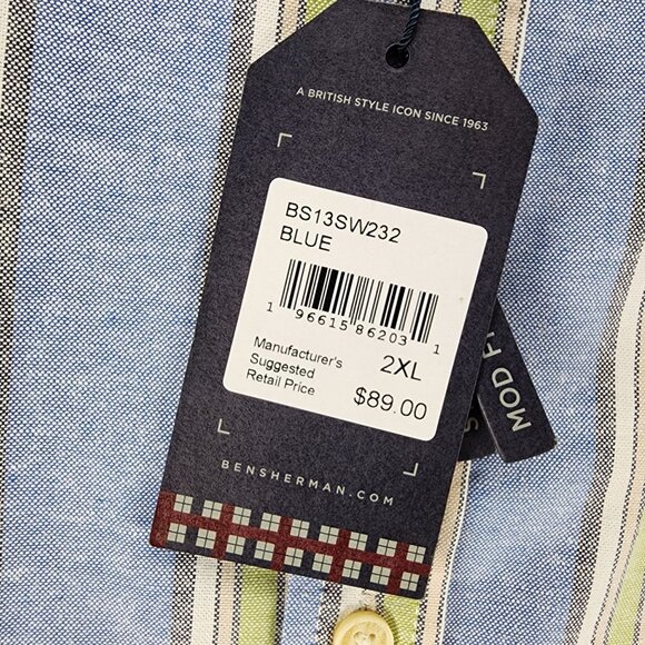 Ben Sherman Shirt Mens XXL Blue Striped Short Sleeve Button Up *NWT* - Picture 2 of 11